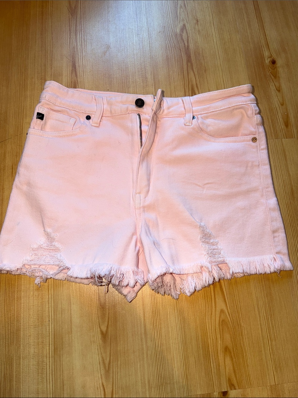 KanCan Light Pink Distressed Frayed Hem Denim Shorts
